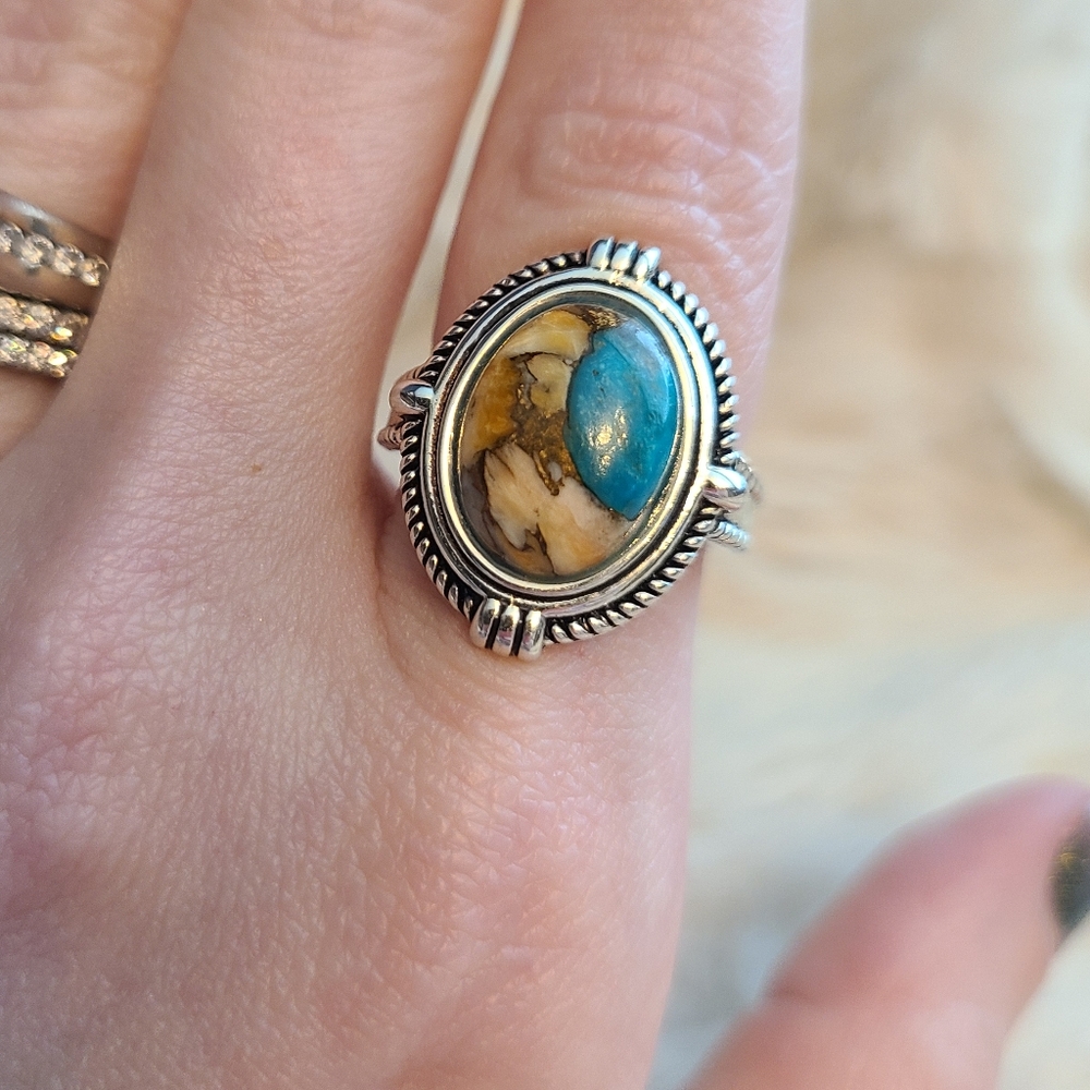 Oyster Copper Turquoise Ring, Sz 6